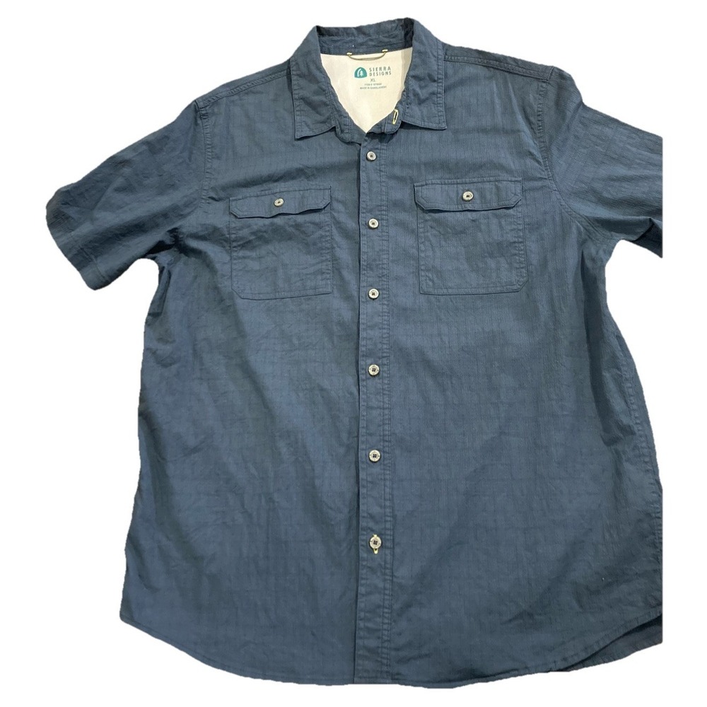 Sierra Designs Mens XL Button Up Shirt Blue Outdoor Hiking Utility‎ Cotton